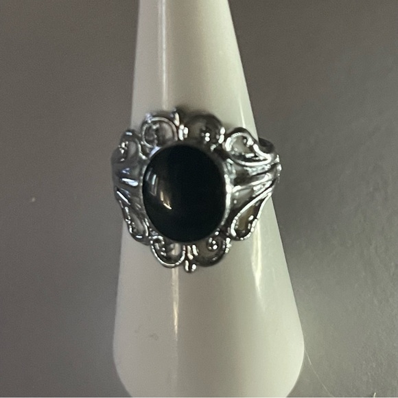 New Sterling Silver Floral Black Shiny Filigree Boho Handmade Statement Ring - Picture 7 of 9